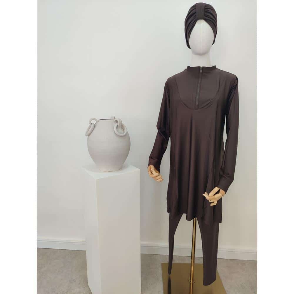 Burkini 3 pièces mi-long 8021 - marron chocolat (lot par 4)